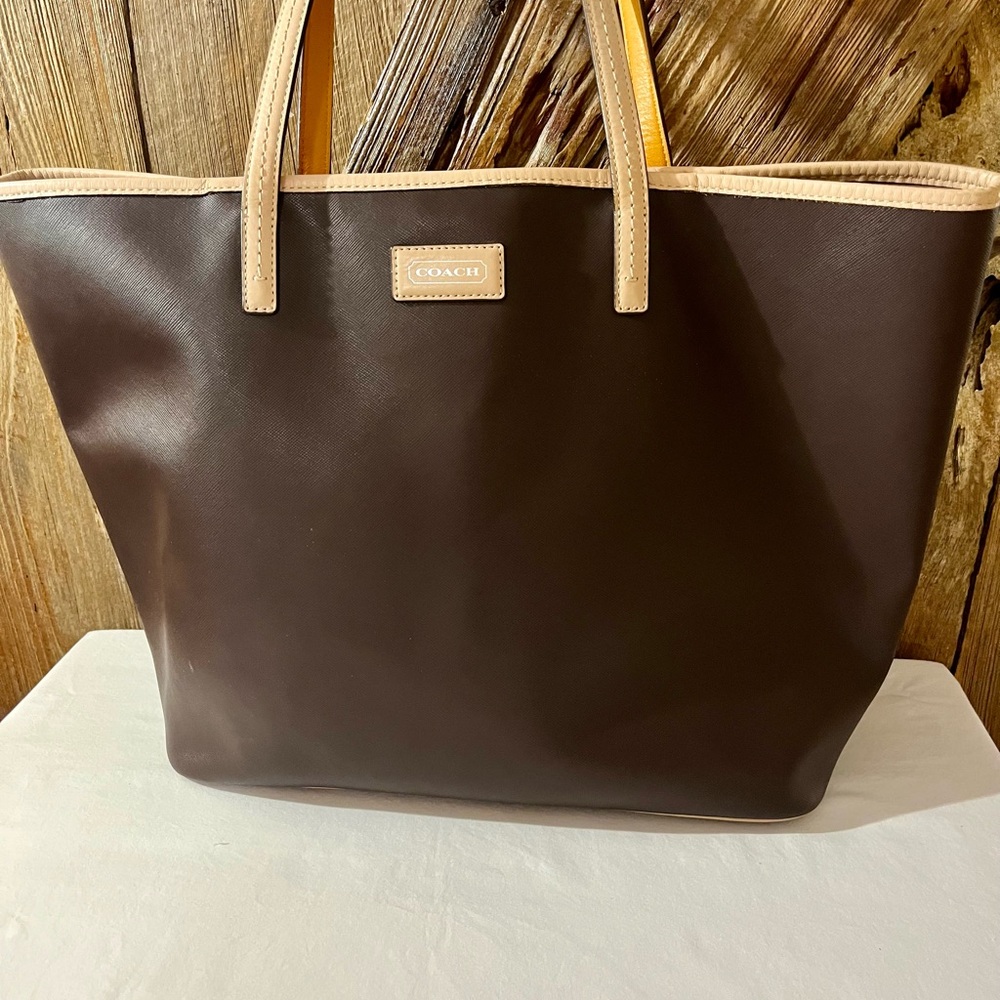 COACH Metro Saffiano BrownLeather Tote, some stains inside on the bottom